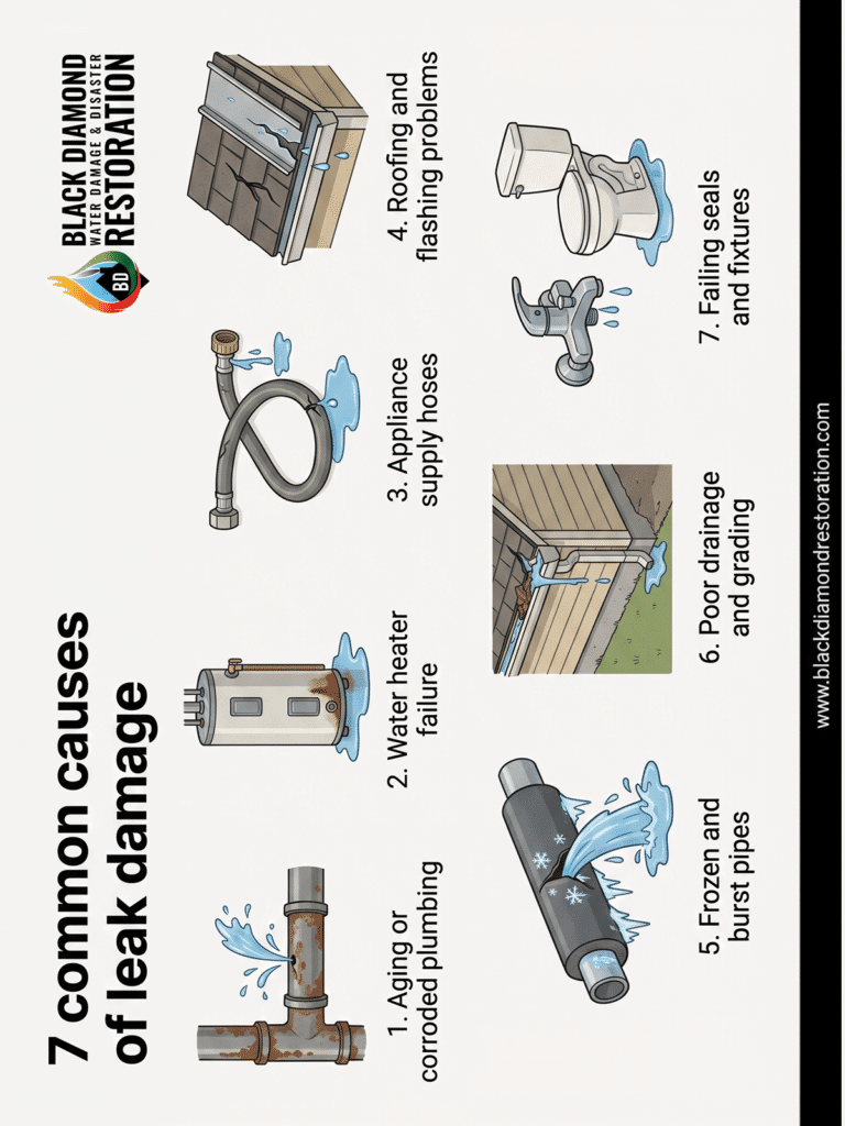 Educational poster showcasing different plumbing systems with diagrams descriptions and key terminology