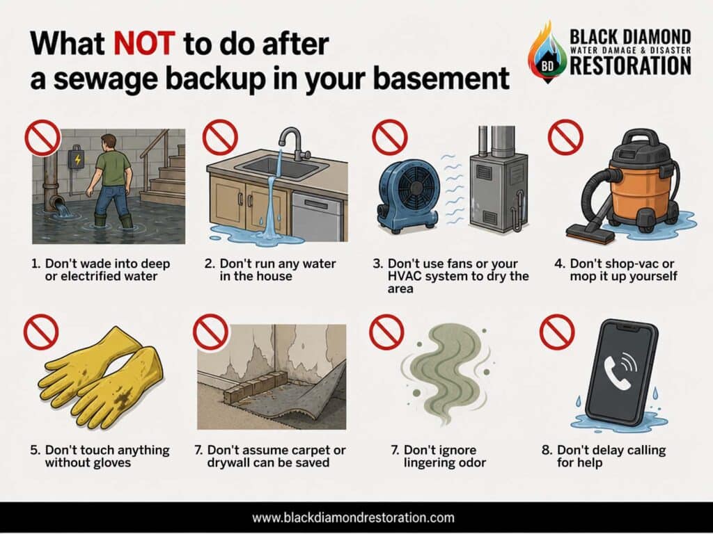 A cluttered basement with poor organization potential hazards like water damage and mold