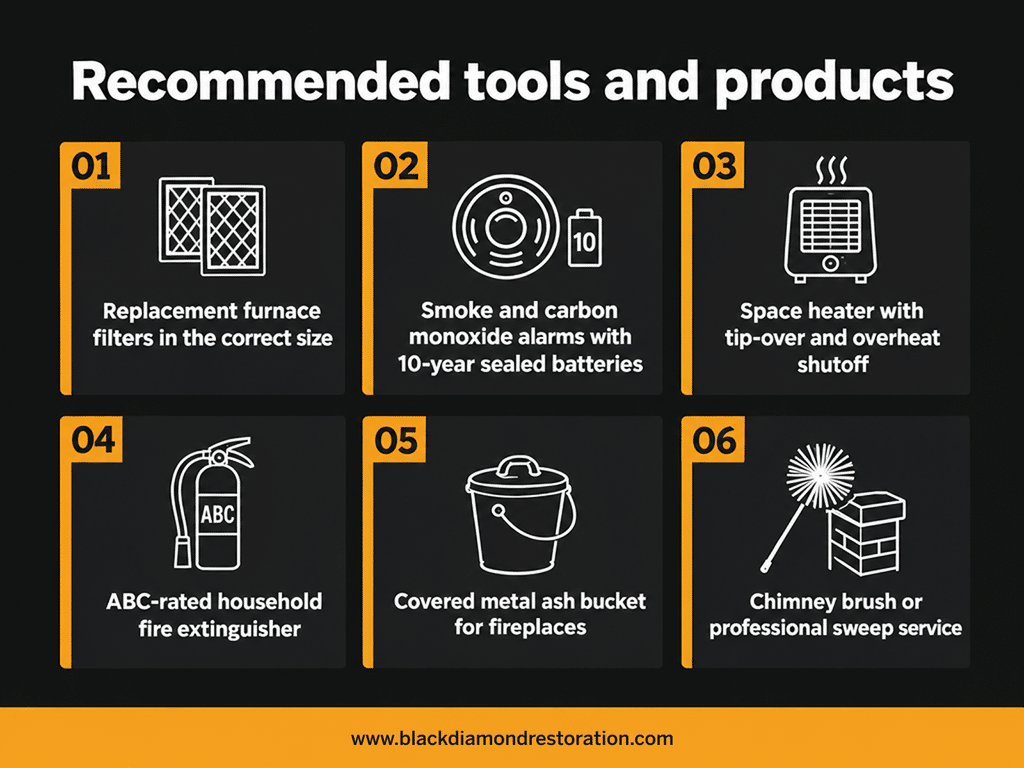 Various home improvement tools and products arranged neatly highlighting their usefulness for household tasks